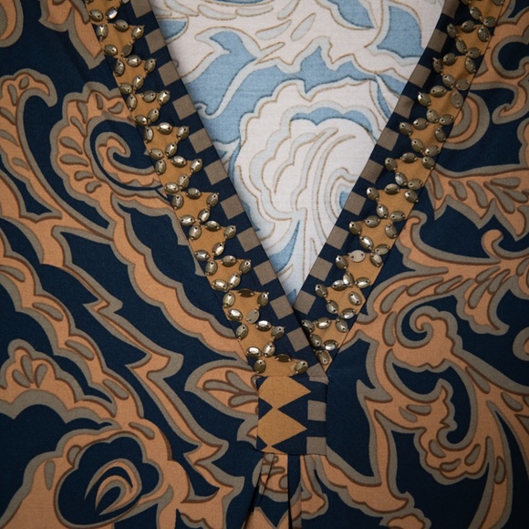 Soft Surroundings Embellished Blue and Brown V-Neck Tunic Size Large - Picture 5 of 14